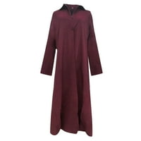 Huaai Womens haljine duge žene pamuk i posteljina čvrsta boja džep dugih rukava duga košulja plus veličina haljina za žene crveno xxl