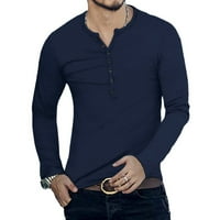 Iopqo Muška majica Muška udobna gornja gumba O izrez Solid Color Slim dugih rukava košulje s dugim rukavima