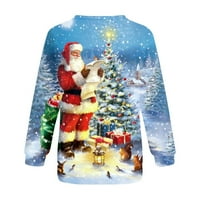 Yubatuo Womens Božićne duksere Ženska casual modni božićni print dugih rukava O-izrez, pulover na vrhu