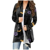 HHEI_K Ženske lagane jakne Ženski modni casual dugih rukava za Halloween Print Srednjowred CARDIGAN