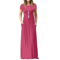 Ljetne haljine za žene Maxi kratki rukav modni modni haljina od ispisanog izrezanog vrata vruće ružičaste XL