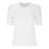 Homodles Žene Ljetni vrhovi - Čvrsta posada kratkih rukava baggy fit casual bluza Tunika majica bijela