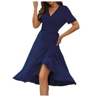 Podplug ljetna haljina za žene, ženska modna casual V-izrez kratki rukav visok ubojni haljina u obliku