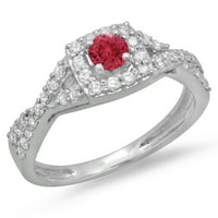 Kolekcija Dazzlingock 14k Ruby & White Diamond Bridal Swirl Split Shank Halo Angažman prsten, bijelo