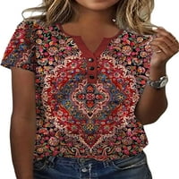 Luxplum ženska majica V izrez majica kratki rukav ljetni vrhovi mekani tunik bluza za odmor tee tamno