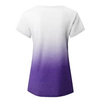 Womans vrhovi gradijentni ispis Thee bluza V-izrez kratki rukav labav majica modna ljetna odjeća za žene