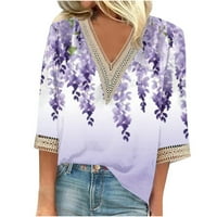 Uheoun CACT V izrez majica za žene, ljetne žene Flowy rukave TEES TOP Ležerne majice Bluza Goss Clearence