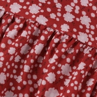 Haljine za žene cvjetni V-izrez A-line Mini labave haljine s rukavima crvena l
