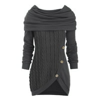 Leylayray Plus size Žene O-izrez Dugi rukav Solid Botton Pachwork asimetrični vrhovi džemper ženski