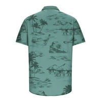 Havajski majice za velike i visoke ležerne tipke dole niz kratki rukav lapeli Thirts Tropical Palm Tree Summer Holiday Beach Green XXXL