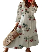 Ženske maxi haljine cvjetne ispis ljuljačke haljine dugih rukava Dame Elegantna zabava bijela-a xl