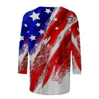 4. jula Ženske ljetne majice u trendu labavim fit tenikom USA zastava zastava Okrugli vrat Casual Comfy