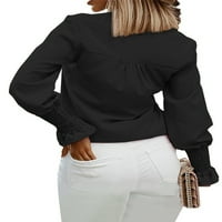 Eleluny Women V izrez košulje s dugim rukavima Bluza Ležerne prilike radne ravne vrhove crna 4xl