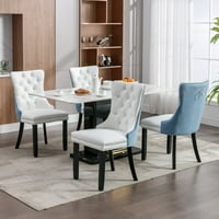 Velvet Stolice, tapacirani PU kožni gumb s tučenim stolicama, moderne podstavljene akcentne stolice sa punim drvenim nogama i trim za nokte, kuhinjske blagovaonice, bijelo i svijetloplava