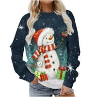 Ženske prevelike dukseve Slatki božićni snjegović Print pulover Crewneck Loose Funthing Tops majice