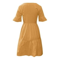 Uorcsa temperament cvjetni ispisani ljetni džepni zabava kratki rukav casual haljine za žene žute