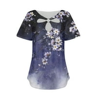 Koaiezne bluze za žene Žene Ljeto Ležerne prilike, okrugli vrat Kratki rukav gradijent cvijeta s kratkim