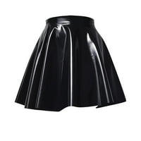 Wendunide suknje za žene Ženska modna kožna sjajna suknja Mini suknja Pure Color Sukši suknja Crna s