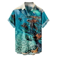 Dugme Down majica kratkih rukava, Ležerna Havajska majica, podvodni svijet Ispis sa džepom 3xl