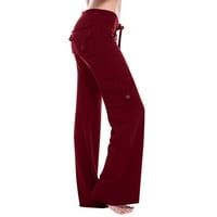 Žene Elastične strugove povremene teretne hlače Joggers Yoga hlače džepovi široke pantalone za noge