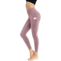 Visoke joge hlače za žene Tummy Control teretane sportovi sa džepovima vježbanje ružičaste m