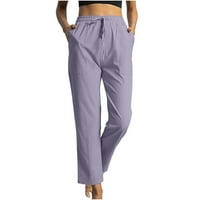 Zpanxa Ženska slabljene pamučne posteljine gležnjače pants pokete casual elastične pantalone duge hlače