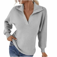 Ženski džemper ženski zvučni džemper na ovratniku Čvrsta boja V džemper s dugim rukavima Duks na vrhu preveliki dugi džemper