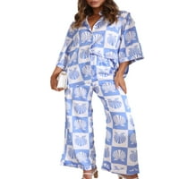 Kelajuan ženske pidžame postavio je slatka morska ručica za print rukav na majici + hlače set salona