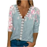 Izrez T majice za žene casual vintage cvjetni print čipke patchwork rukav vrhovi dame Dressy bluze na