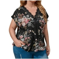 Zodggu Trendy ponude pod cvjetnim tiskanim bluzama TOP Plus veličina za žene čipke TRIM V CAP CAP CAP