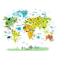 Crtane životinje na mapu Svjetski naljepnice Zidne naljepnice Izmjenjive vodootporne zidne naljepnice