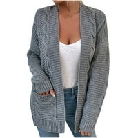Ikevan Žene Ležerne prilike s dugim rukavima V-izrez Čvrsti džemper Dame Tops Coat Grey 8