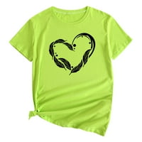 Stamzod prevelike majice za žene Casual Love Ispis Pulover okrugli vrat Majica kratkih rukava Green