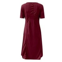 Clearsance Ljetne haljine za žene kratki rukav A-line srednje dužine casual okrugli izrez od pune haljine