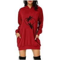 CETHRIO WOMENS DRESS- Ležerne sa džepom Božićne tiskane haljine s dugim rukavima crvena