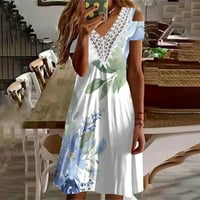 Slatka ljetna haljina ženska čipka obloge cvjetnog tiska V izrez hladnog ramena linijska rukavica s