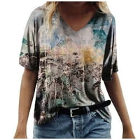 Trendy cvjetna majica Žene ljetne kratkih rukava Tunički vrhovi V izrez Grafički majica Majica Casual