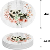 Vodeni panda cvijeće na drvenu Plank set okruglog coaka za piće, apsorpcijski keramički kameni podlozi za čaše s plutarom za kućnu kuhinjom Kuhinjskim soba Dekor za stolić