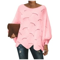 Ženski modni džemperi za žene plus veličine okrugli vrat Top šuplji kukičani labavi puni u boji dugih