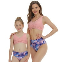 Ženski trendy skromni tankeni kostim tropskih ispisa za žene Ljeto plaža Outfit kupaći odijelo casual labavo 2-scepce set kupaći kostimi plus veličina tined-ruffle bikini ružičasti m