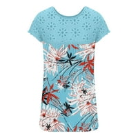 Ženski cvjetni print kopčnice izdubljeni vrhovi naborane prednje majice Crew Crt Summer Leisurus Bluza