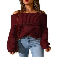 Žene sa ramenim pletenim džemper Y2K dugim rukavima Duks dugih rukava 90-ih E-Girl Srednja odjeća