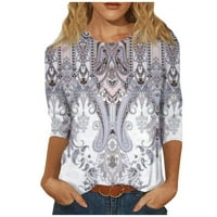 Apepal ženska tiskana posadna majica majica bluza rukav casual labavi modni vrhovi svjetla ljubičasta