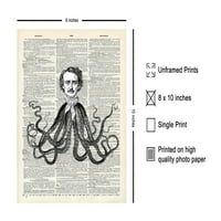 Rječnik Art Poster - Edgar Allan Poe Print - Octopus Tentacles Art - Kraken Art - Funny Poklon za muškarce,