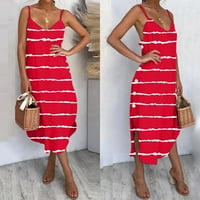 Ženske ljetne haljine Maxi Stripe V-izrez Labavi ravne špagete Kaiševa nepravilna haljina