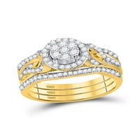 10KT Žuti zlatni okrugli dijamantski klaster Bridal Vjenčani prsten set CTTW
