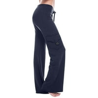 Žene plus veličine Žene vježbati gamaše Stretch tipka za struk Pocket Yoga teretana Loose hlače mornarica