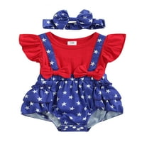 Aturuste 4. jula Djevojke za bebe Outfit Layette Star Print Flyne rukavi za rezanje i luk Knot za glavu
