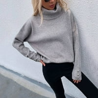 Ediodpoh žene zimsko dugme visokog ovratnika pulover pulover, duks visokog ovratnika veliki džemper pulover džemper za žene sive l