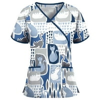 Bazyrey Womens Ljetni vrhovi polka dot ispisana bluza ženski V izrez casual majice kratkih rukava Kupite